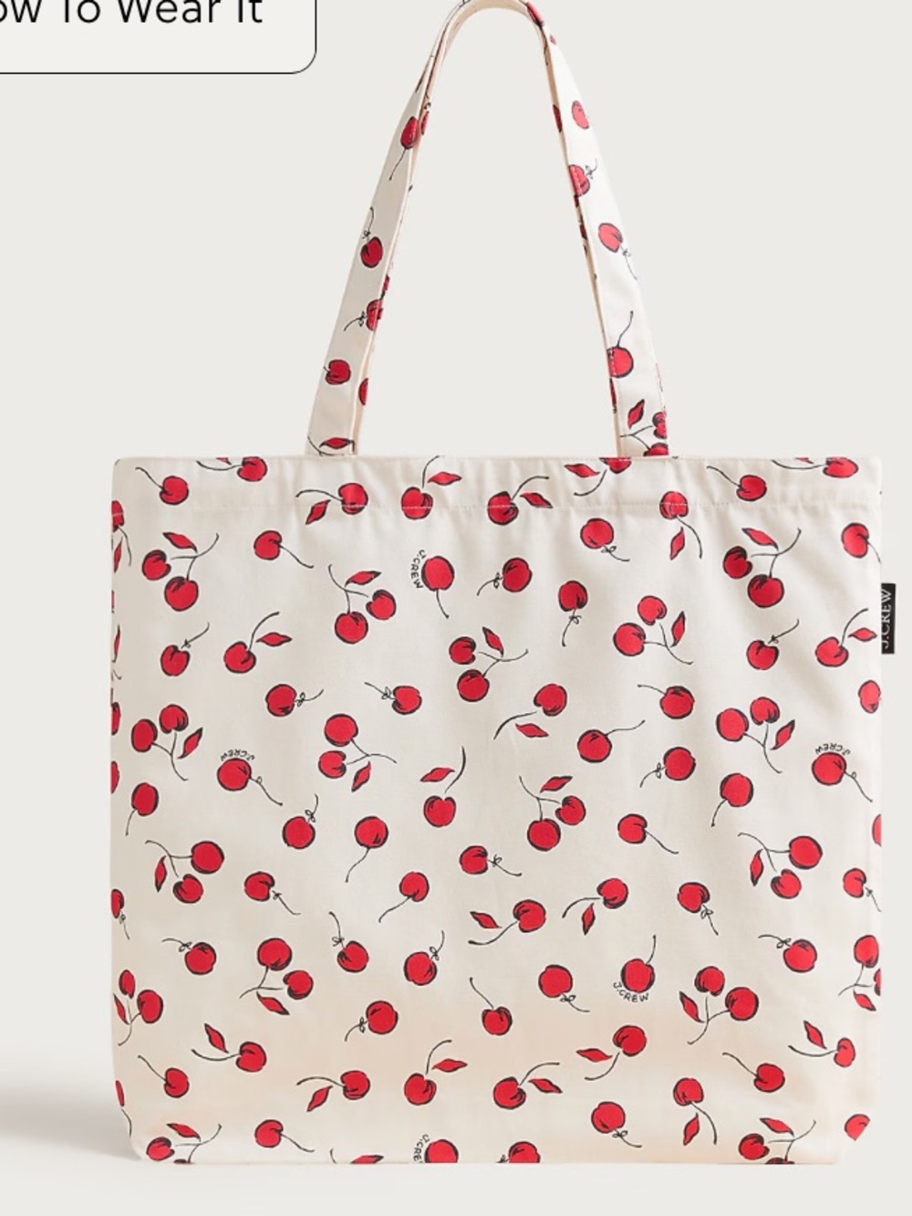 J Crew Cotton Tote Cherry Print 15”X17” NWT
